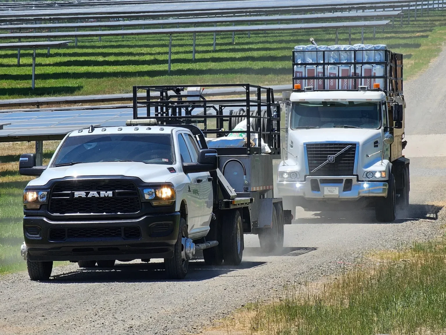 Trucks arriving to a solar job
