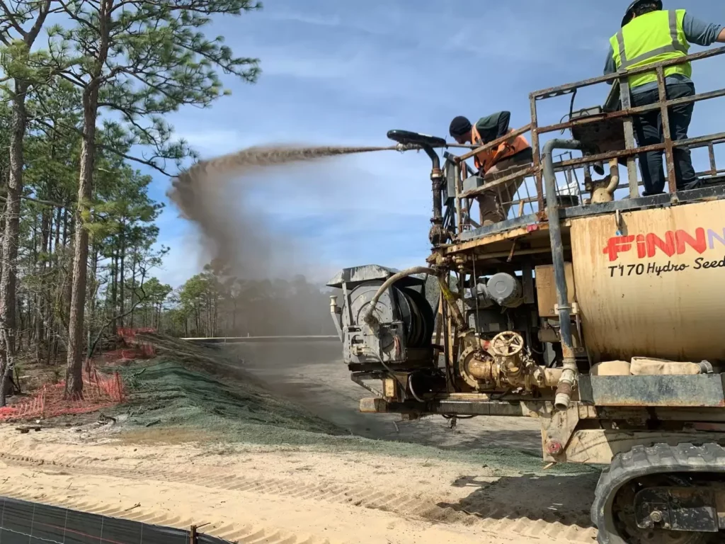 Eco Spraying Mirimichi CarbonizPN with our Morooka on a recent job site.