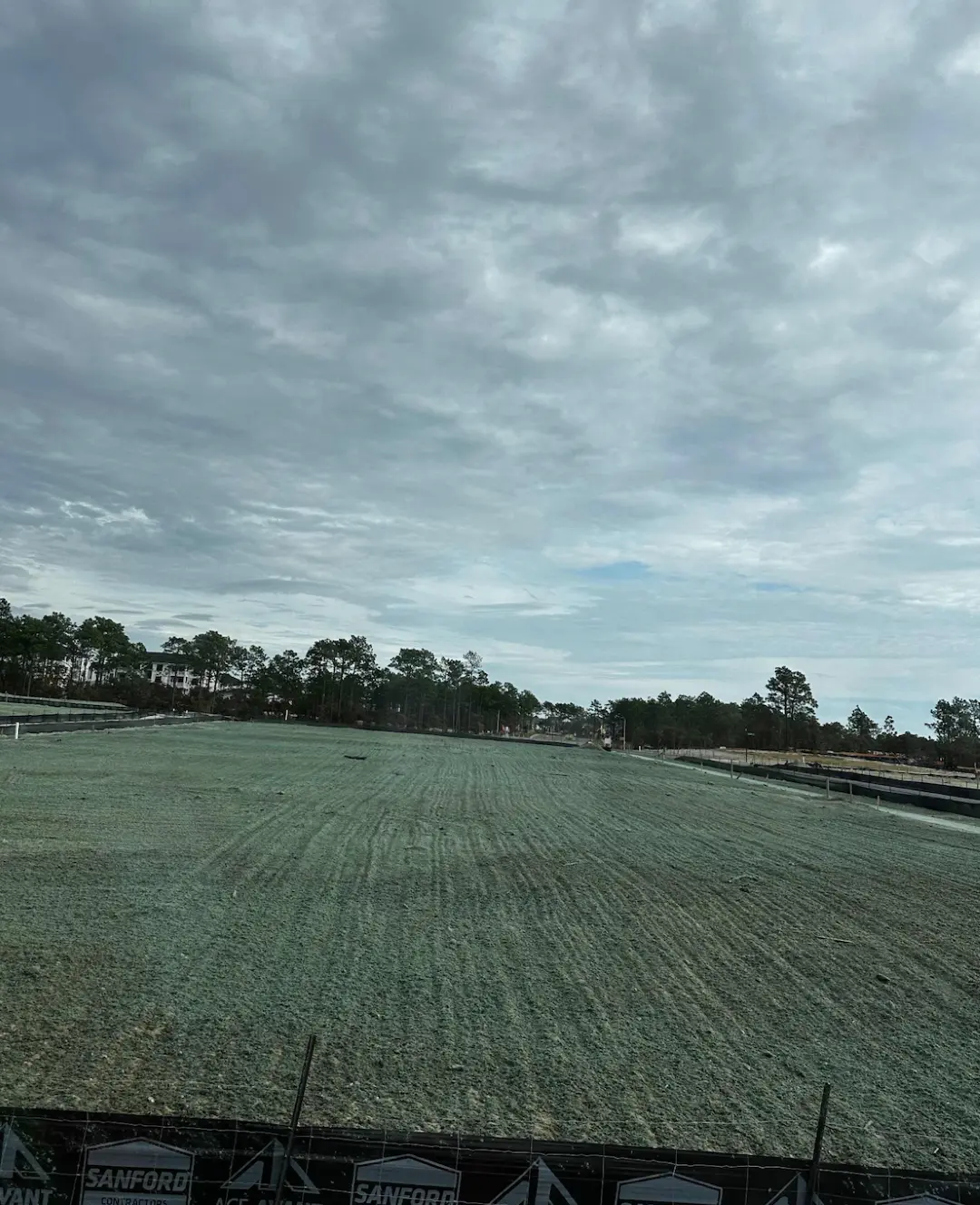 Hydroseeded area shown with clearly defined seed bed preparation. The visible rake lines help channel seed into the soil, enhancing seed-to-soil contact and promoting successful germination.