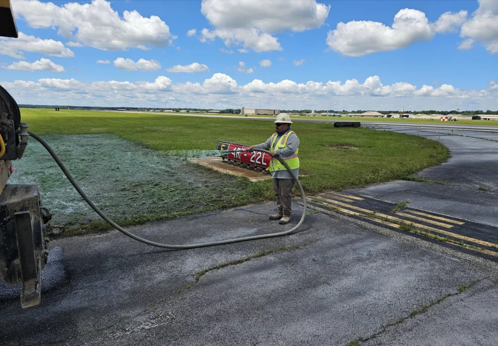 Hydroseeding next to runway
